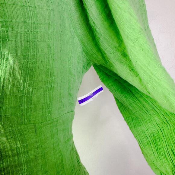 Billabong Sol Gauzy Puff Sleeve Mini Dress Bright Meadow Green Summer Size L NEW - Picture 11 of 12